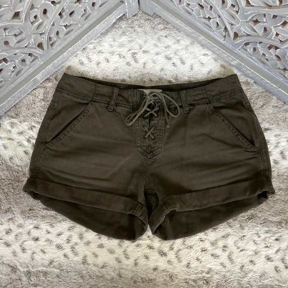 Free People army green denim shorts size 27 festival military boho euro summer - Picture 9 of 9